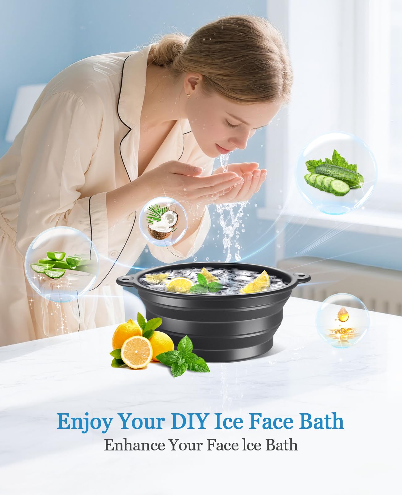 Face Ice Bath Bowl - Silicone Foldable Facial Ice Therapy Basin with Built-in Ice Tray, Cold Plunge Bowl for Skin Tightening, Puffiness Relief & Glowing Skin, Idea for Home & Travel