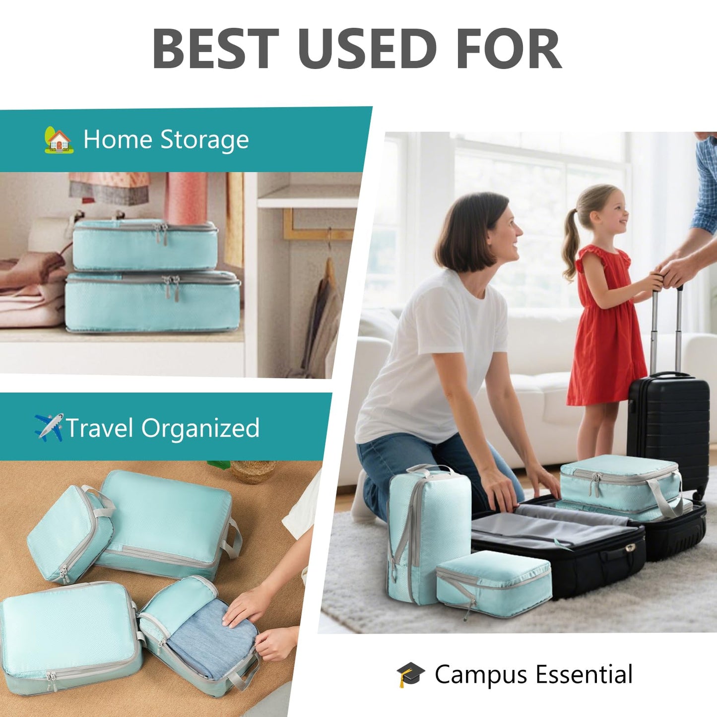 4 Set Compression Packing Cubes for Travel, Suitcase Organizer Bags Set for Luggage, Road Trip Travel Accessories in 4 Sizes (Extra Large, Large, Medium, Small), Blue