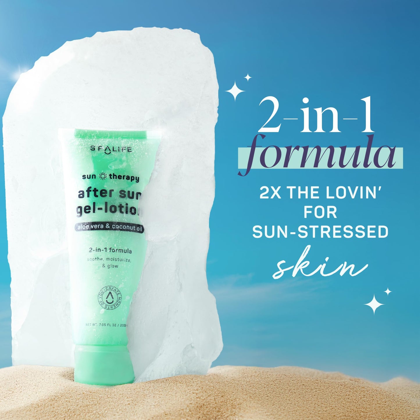 SpaLife After-Sun-Gel Lotion and Moisturizer for Sunburn Refelief - Two in One Formula, Infused with Aloe, Coconut Oil and Hyaluronic Acid - 2 Pack