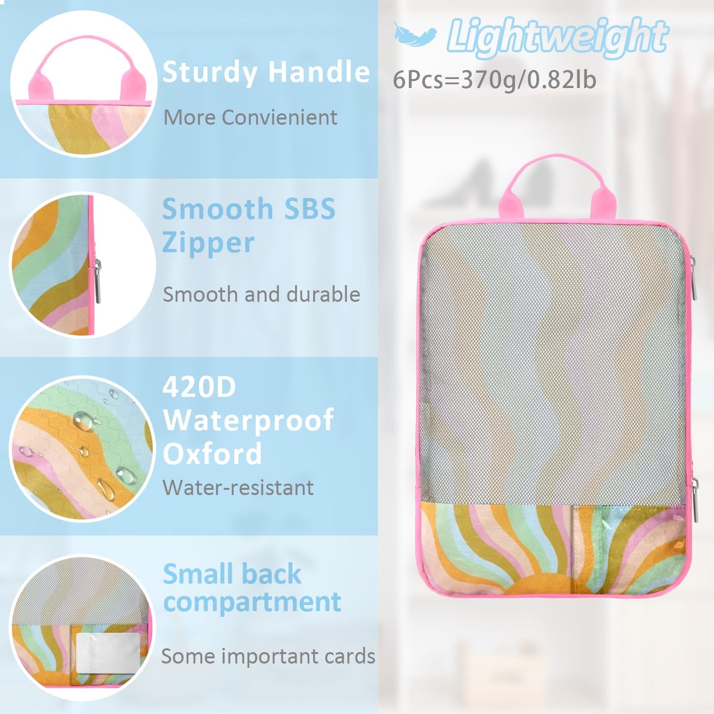 7 Piece Compression Packing Cubes Set - Boho Rainbow Flowers Ultra-Lightweight Travel Organizers with Reinforced Zippers for Luggage & Suitcases Compression Set (Durable Travel Accessories)