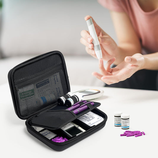 ProCase Diabetic Supplies Hard Travel Case, Diabetes Storage Bag for Glucose Meter, Insulin Pen, Blood Sugar Test Strips, Syringe, Needles and More Kits, Diabetic Care Kits Organizer Holder -Black