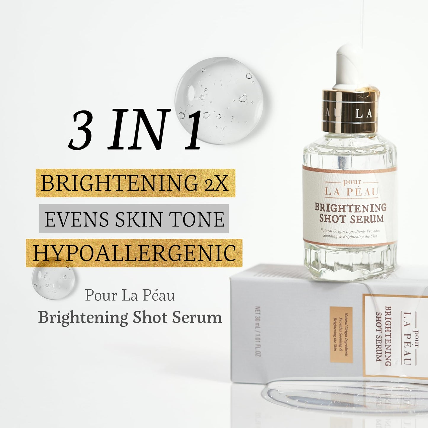 POUR LA PEAU Brightening Shot Serum | Skin Brightening Serum for Face | Organic Face Moisturizer Hyperpigmentation Serum | Hydrating Face Serum for Glowing Skin | Face Brightening Serum (1.01 Fl. Oz)