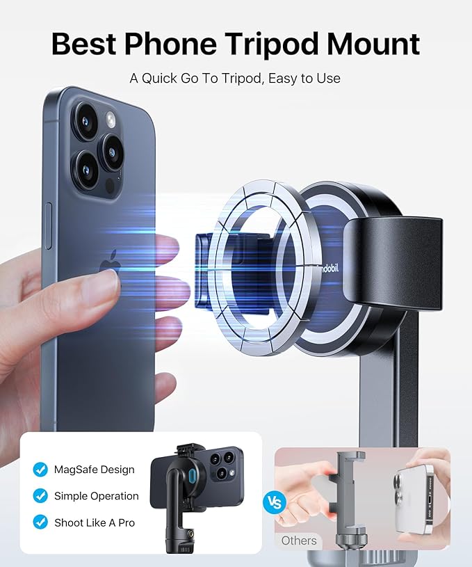 andobil MagStick Selfie Stick Tripod Compatible with MagSafe [Redefined Phone Tripod] 63.5" Extendable Magnetic Cell Phone Tripod Stand with Wireless Remote for iPhone 15 14 13 12 & All Phones
