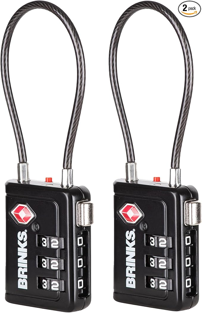 Brinks TSA Accepted Indicator Luggage Lock, Black - Ressetable Combination, 2.5 inch Long Shackle, New More Secure TSA008 Key, 2 Pack