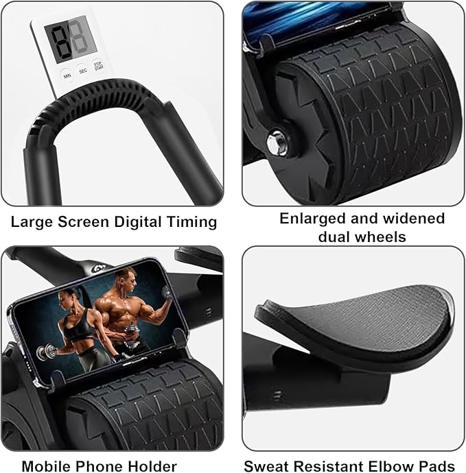 2025 New Ab Roller Wheel with Knee Mat &Timer, Automatic Rebound Abdominal Wheel, Ab Abdominal Exercise Roller with Elbow Support, Abs Workout Equipment Ab Exercise Roller for Women Men