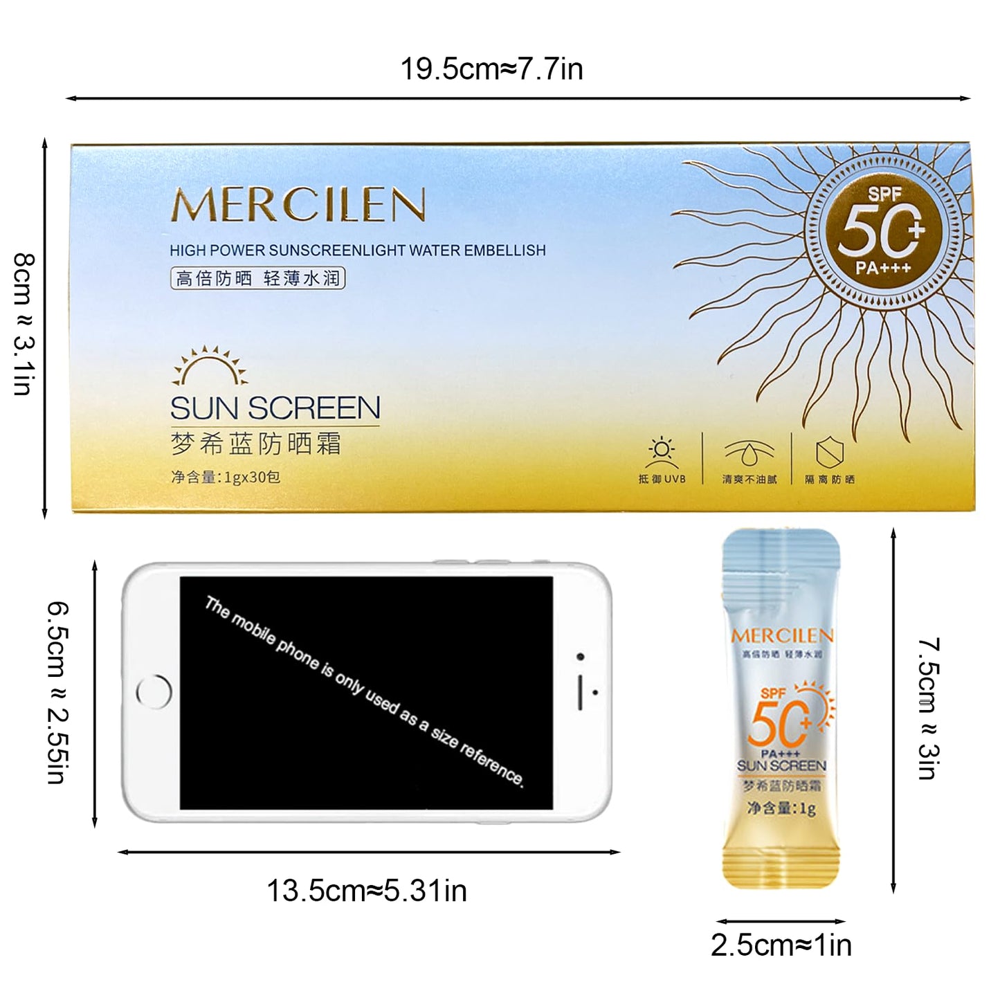 30PCS Mini Sunscreen SPF50+ PA+++ - Travel Size Sunscreen Bulk for Face & Body, Lightweight & Non-Greasy, Water-Resistant, Perfect for Summer Party & Thank You Gifts