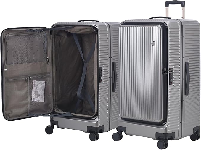 29 Inch Aluminum Checked Luggage with Side Opening Zipper, 40 * 37 * 77cm, 113L, Lightweight Hardshell ABS+PC Suitcase with TSA Lock, 360° Universal Wheels, Dark Gray