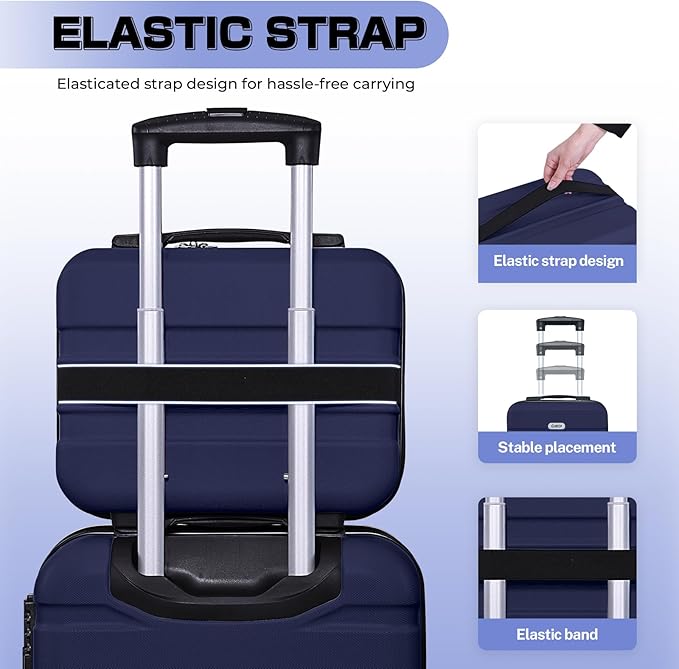 AnyZip Carry On Luggage 2PCS Luggage Set PC ABS Hardshell Lightweight Suitcase TSA Lock with 4 Spinner Wheels（14/20, Dark Blue）