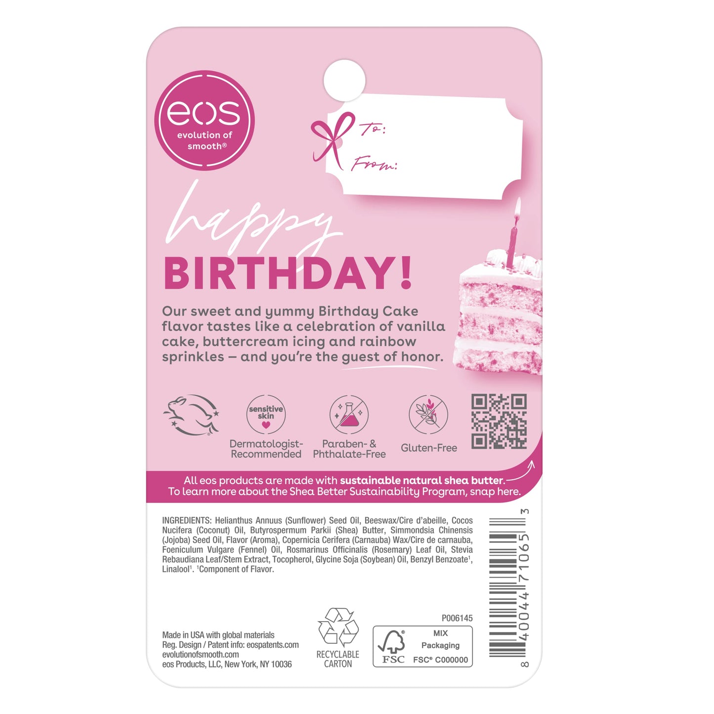 eos Natural Shea Moisturizing Lip Balm- Birthday Cake, All-Day Moisture Lip Care Products, 0.14 Ounce (Pack of 2)