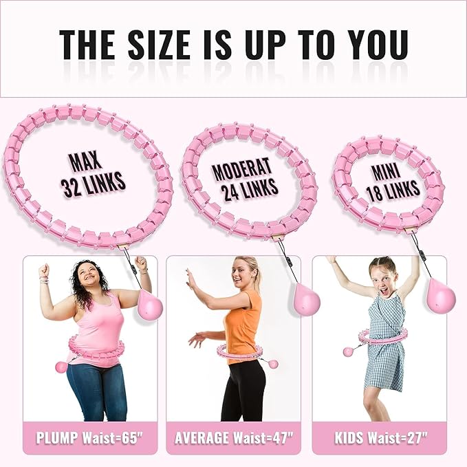 65inch 32 Knots Plus Size Quiet Weighted Hula Infinity Fitness Detachable Hoops Smart Silent Infinity Hula for Women 2 in 1 Waist and Abdominal Workout Hoop