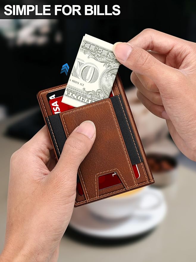 Wallet for Men Slim Leather Wallets for 9-13 Cards, RFID Blocking Thin Card Holder Wallet with ID Window & Stretchable Cash Slot, Minimalist Bifold Small Wallet for Front Pocket, Birthday Gift for Men