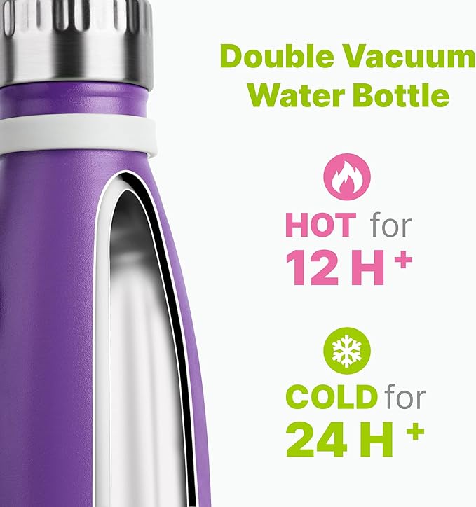 Kids Water Bottle for School-9 oz Stainless Steel Double Wall Vacuum Insulated Sports Water Bottle Reusable Metal Leak Proof Cola Shape Flask for Girls (Purple)