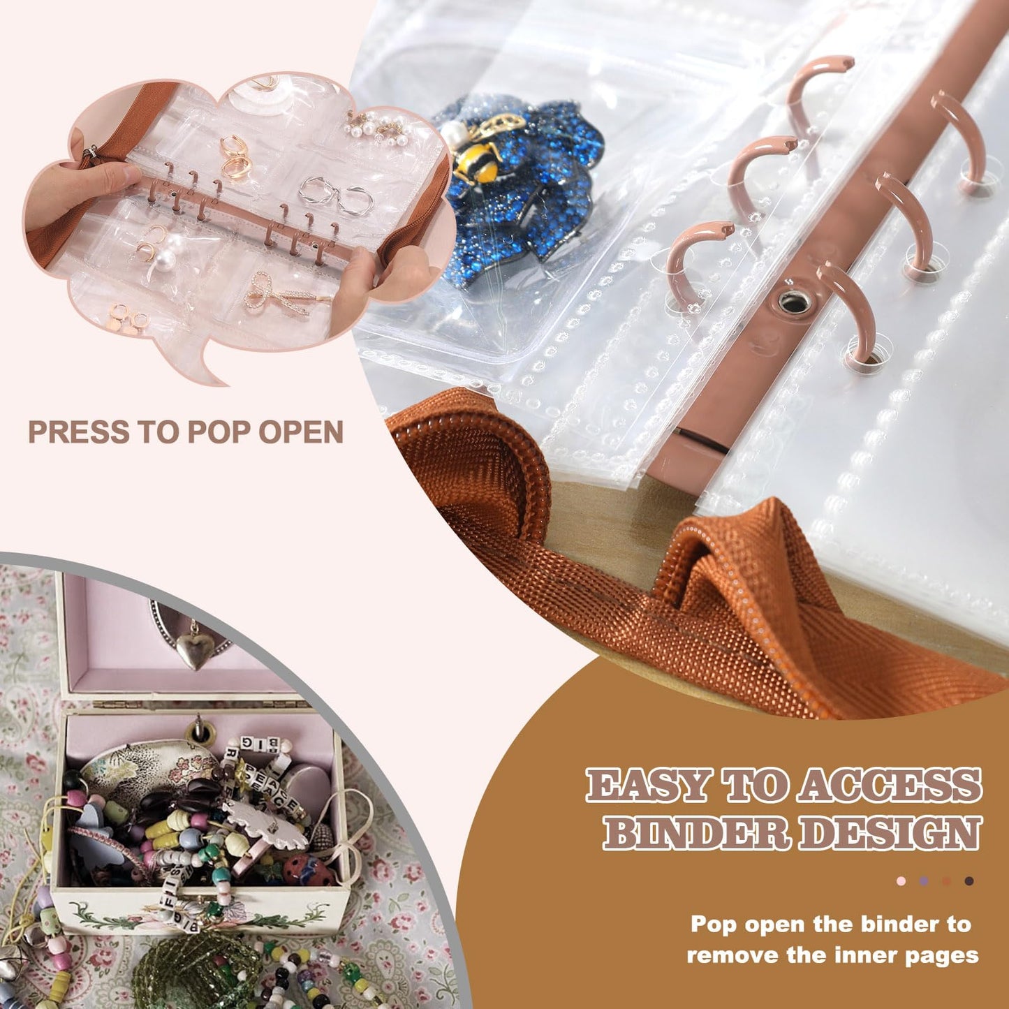 Jewelry Organizer Case Travel Jewelry Storage Bag Clear Jewelry Rolls (Light Brown,With 80 PCS Earring Pouches)