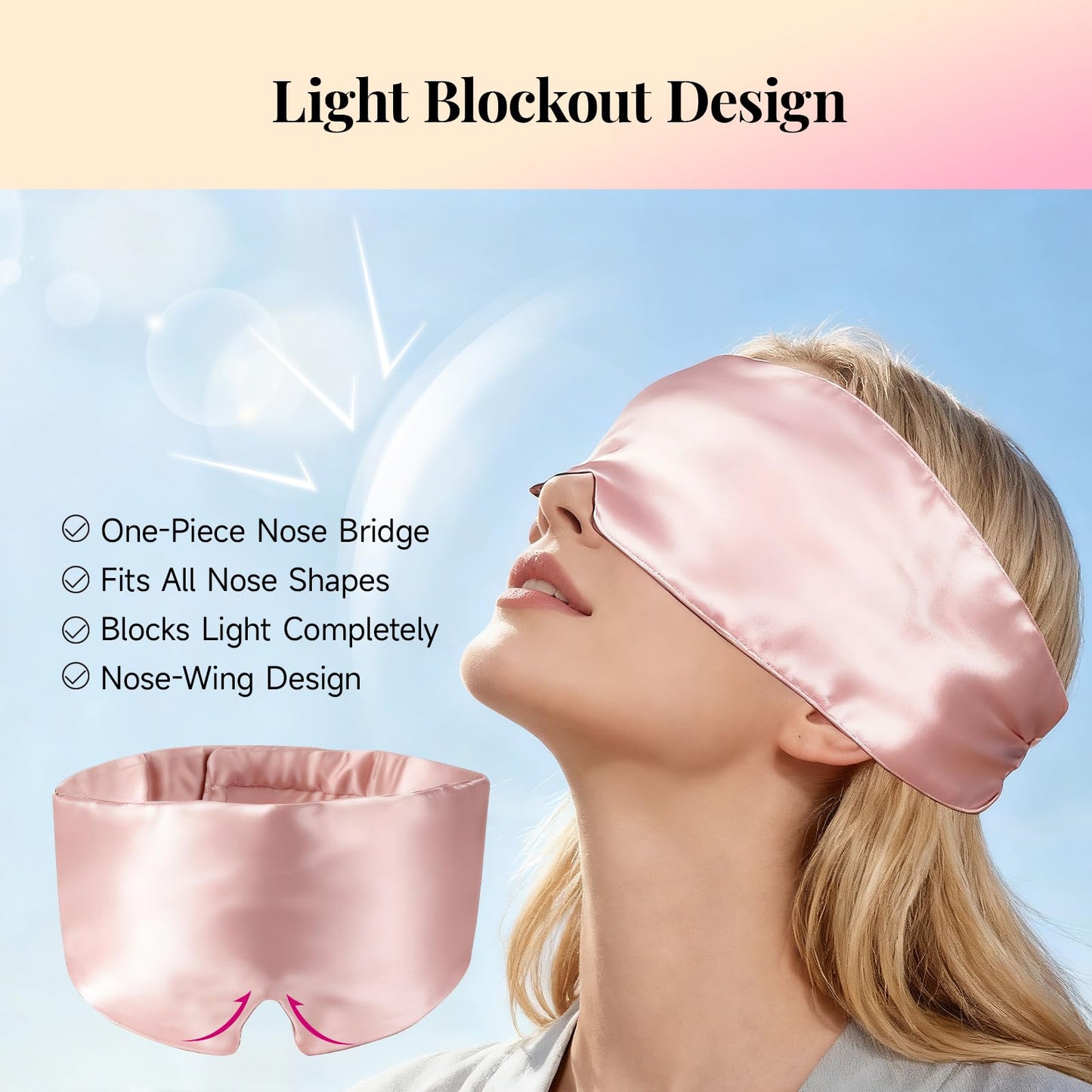 Mulberry Silk Sleep Mask for Men & Women - 100% Light Blocking Blackout Eye Mask for Side Sleepers, Adjustable Fit for All Heads, Soft Zero Pressure Comfort, Unisex Travel Eye Cover(Pink)