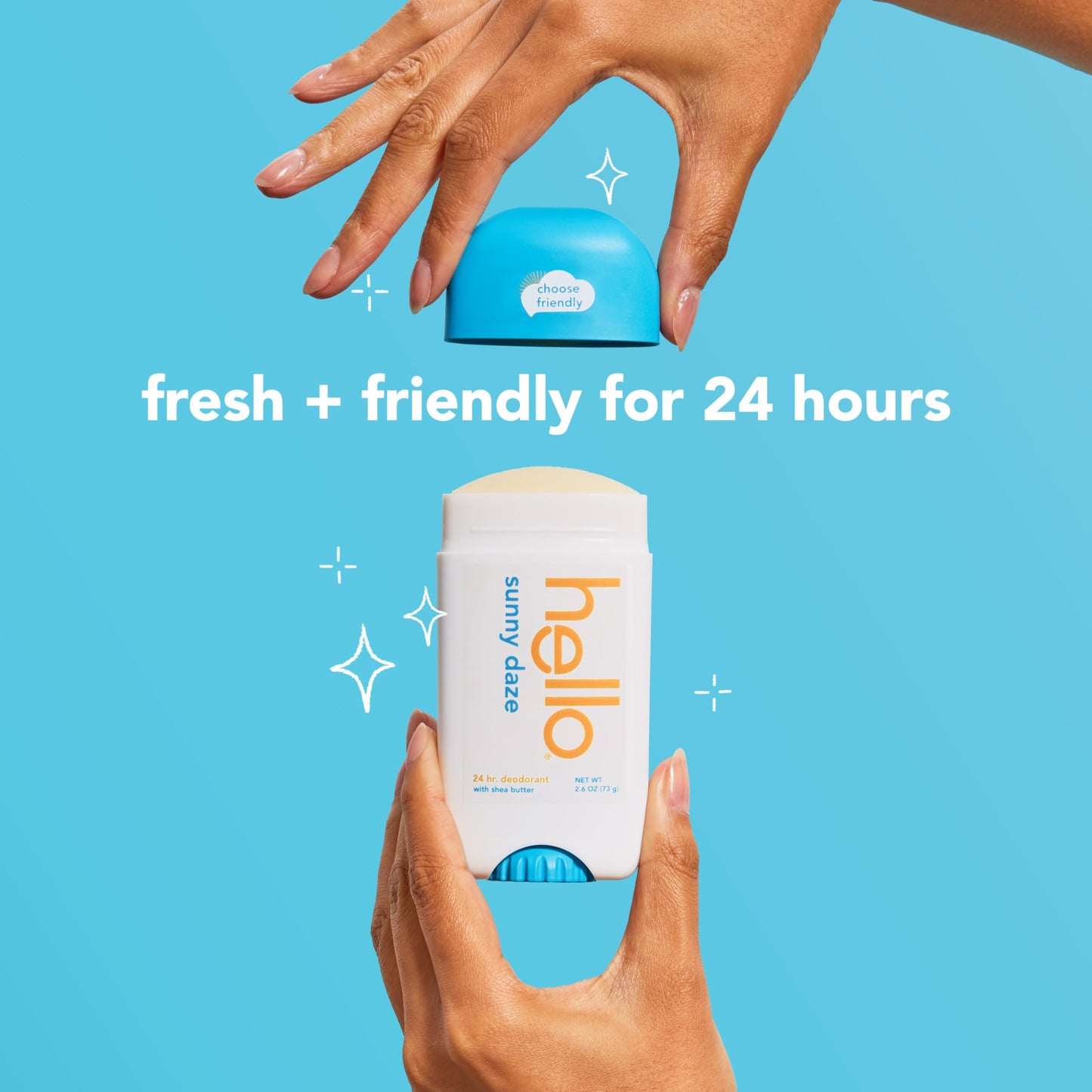 hello Sunny Daze Aluminum Free Deodorant for Women and Men with Shea Butter, 24-Hour Freshness, Baking Soda Free Deodorant, Dermatologically Tested, 2.6 oz Deodorant Stick, 2 pack