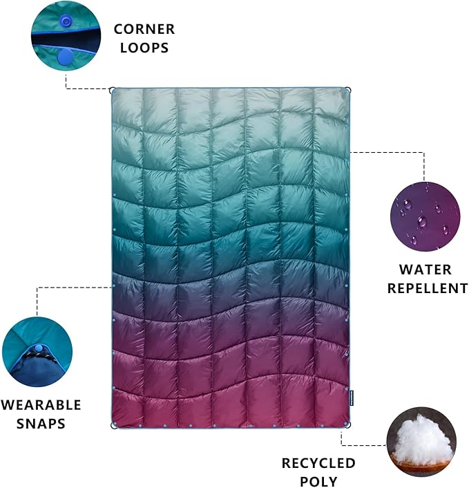 Camping Blanket, Packable Puffy Blanket Down Alternative Blanket Lightweight Windproof Water Resistant for Outdoors,Hiking, Backpacking,Beach,Car,Picnic,Stadium 52x75in