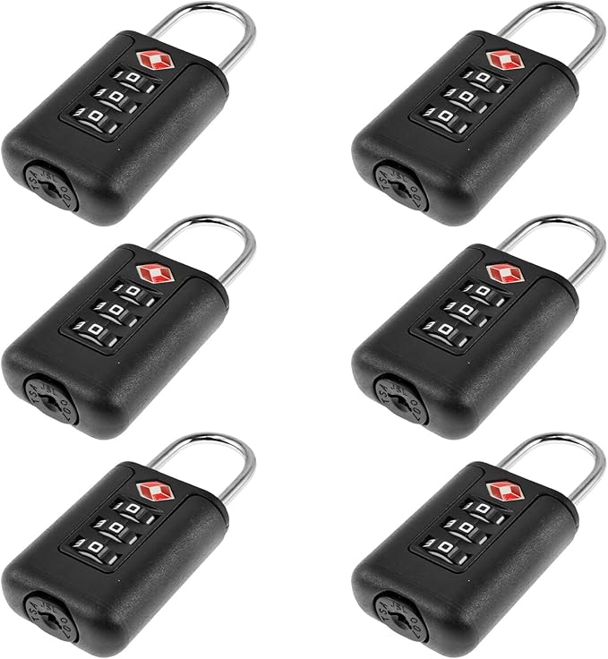 6Pcs TSA Approved Luggage Locks 3 Digit Travel Combination Portable Small Padlocks Stainless Steel TSA Accepted Toolbox Locks for Travel Bag Suitcase Lockers