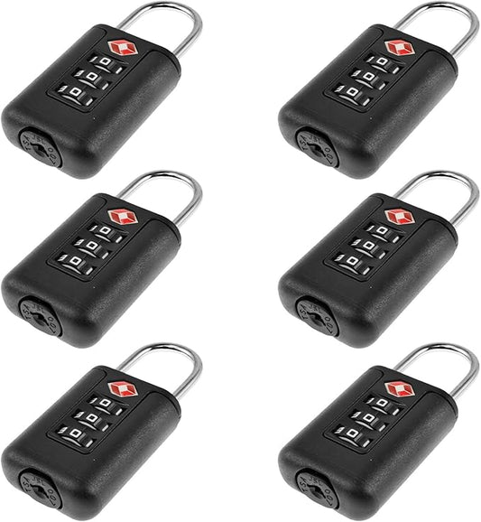 6Pcs TSA Approved Luggage Locks 3 Digit Travel Combination Portable Small Padlocks Stainless Steel TSA Accepted Toolbox Locks for Travel Bag Suitcase Lockers