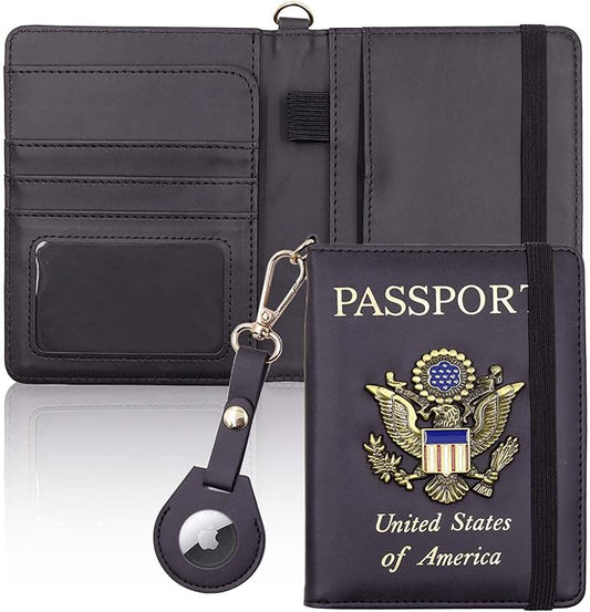 Cnycmy Passport Holder with Airtag,Passport-Wallet-Holder for Women, RFID Passport Holder with Slot Waterproof, PU Leather Travel Passport Case (black1)