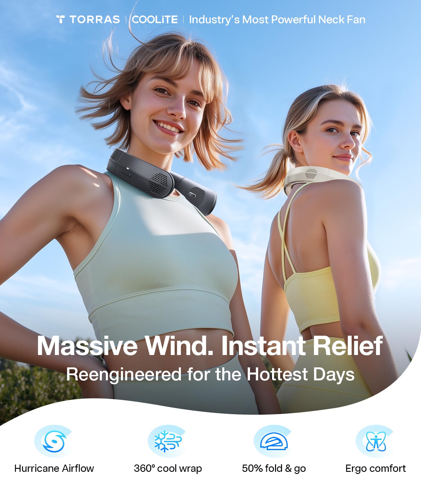 TORRAS COOLiTE Neck Fan, Industry’s Strongest Wind Power, Portable Neck Fan with 14H Battery, 360° Cooling Neck Fan, Lightweight & Foldable Neck Fans for Outdoor, Travel, Gifts for Dad, Women, Black