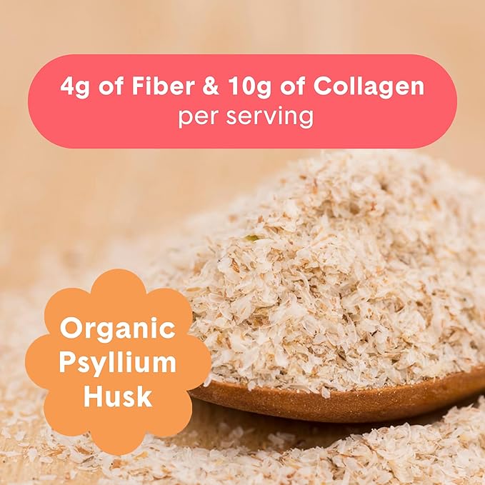 Bellway Super Fiber Powder + Collagen, Sugar-Free Psyllium Husk Powder with Collagen Peptides and Hyaluronic Acid for Digestive Health, Healthy Skin, Nails, Bones & Joints, Peach Mango (20 Servings)