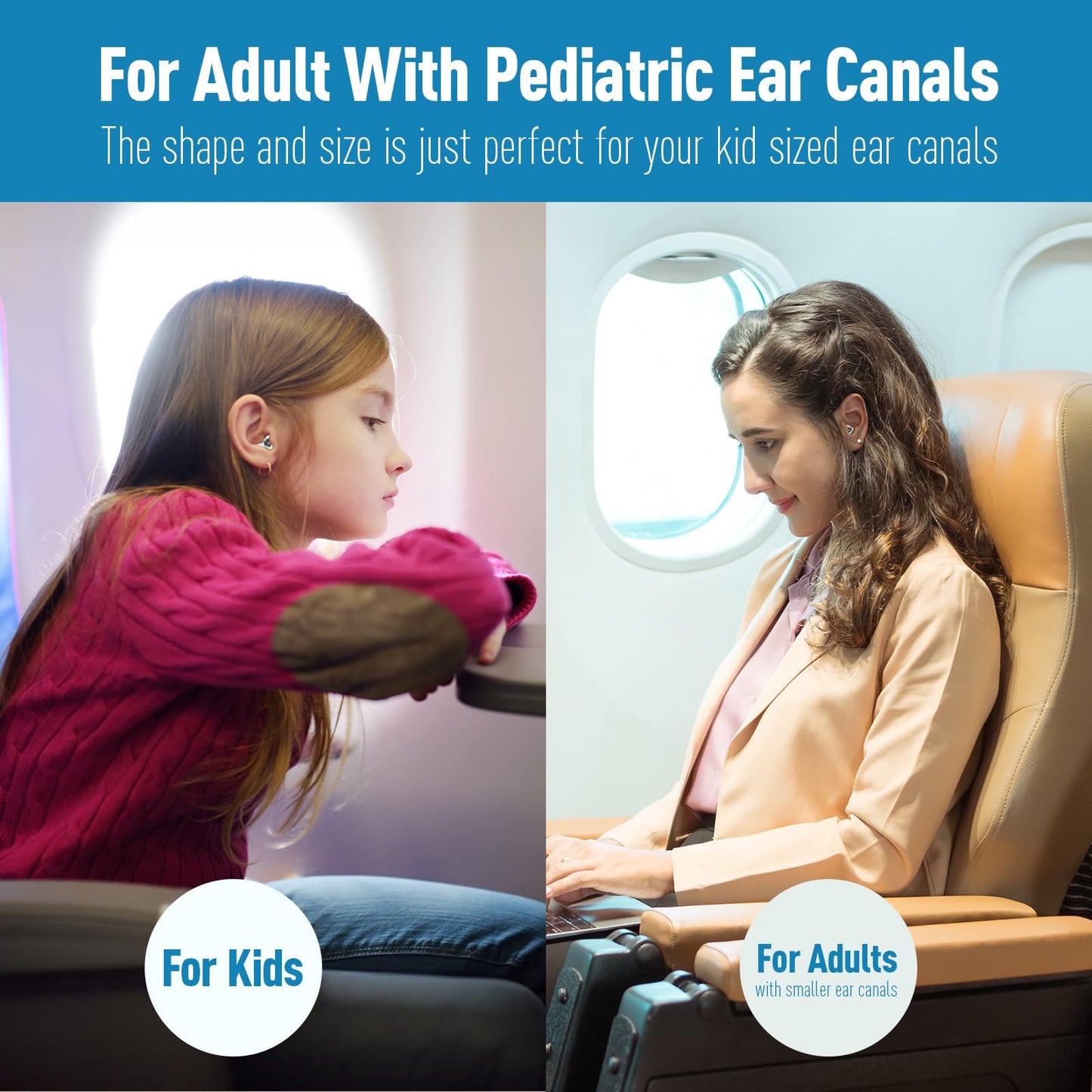 Ear Plugs for Airplane Pressure Relief & Preventing Ear Pain - Flying Travel Essentials - Comfortable Reusable Plane Earplugs for Adult/Kids 12+ Charcoal Black