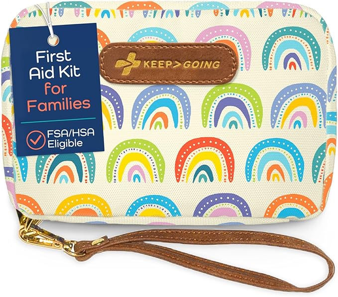 KeepGoing Travel First Aid Kit for Kids – 130 Pc. for Car, Home, Purse, Diaper Bag & Backpack with Latex-Free Bandages - Mini First Aid Kit Travel Size TSA-Approved