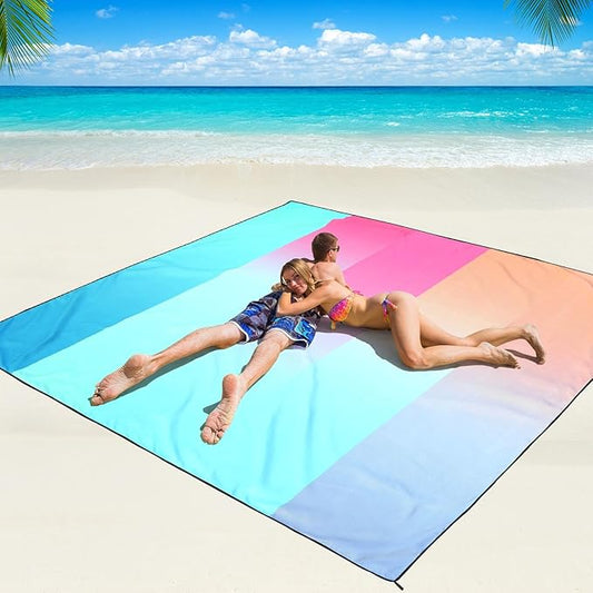 Beach Blanket Waterproof Sandproof Beach Mat 79" X 83"/10'x9'for 2-8 Adults Quick Drying Outdoor Picnic Mat Beach Accessories for Travel, Camping, Hiking