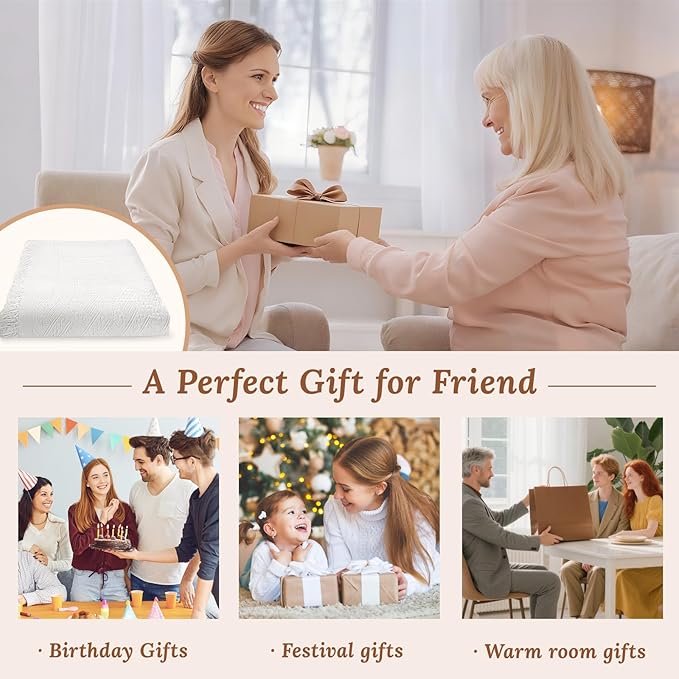 91 x 71 Extra Large White Outdoor Picnic Blanket, Woven Cotton Yarn Oversize Portable Blanket with Fringe for Camping, Lawn or Wedding. Indoor Bohemia Decorations, Machine Washable