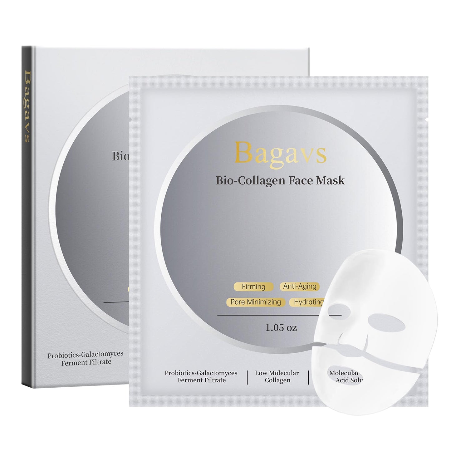 Bagavs Collagen Face Mask with Real Deep Bio-Collagen for Overnight Skin Care, Hydrating, Anti-Wrinkle, Lifting, 30g x 4ea