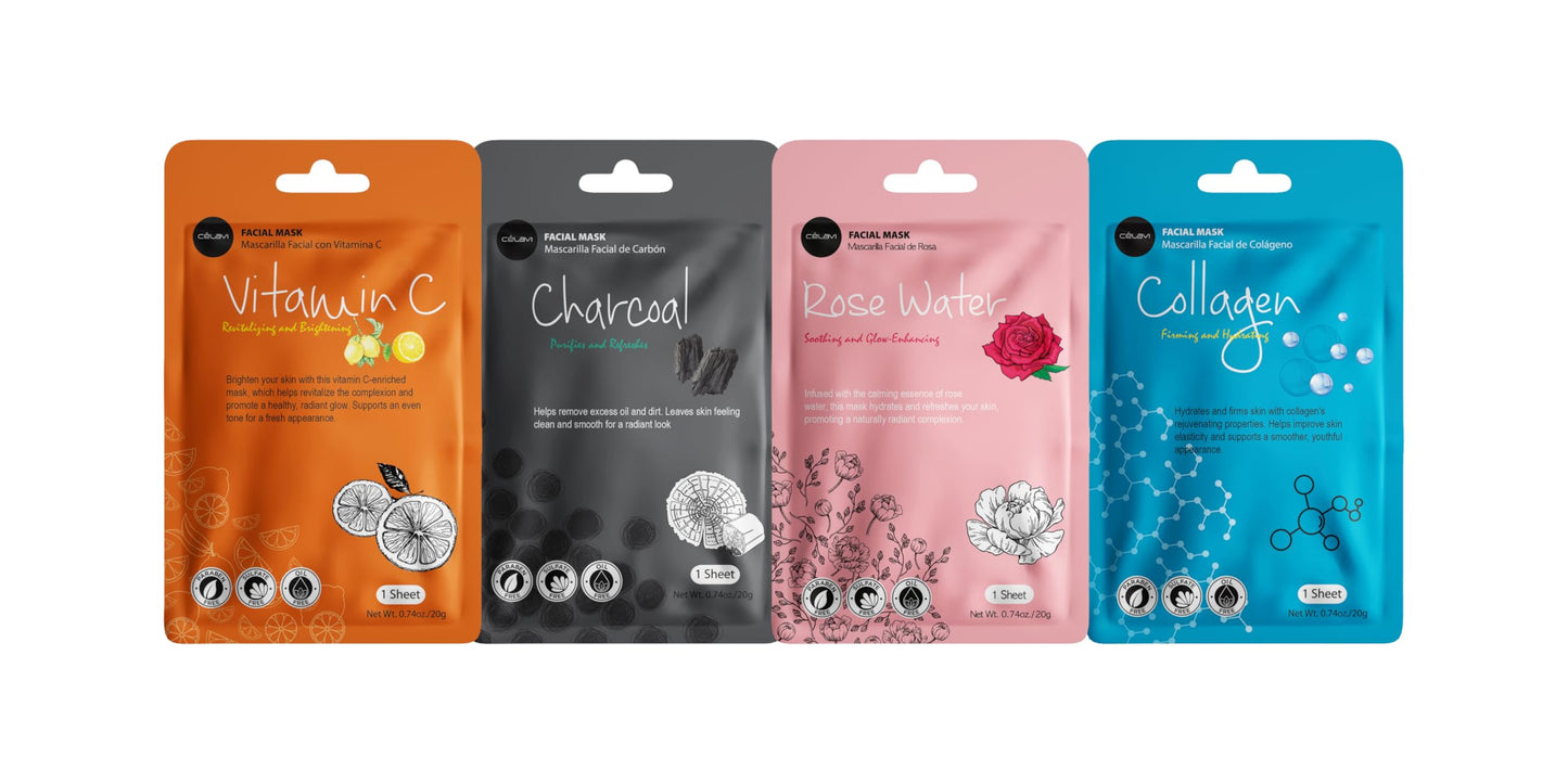 celavi Face Mask Set Korean Beauty Essence Facial Paper Sheet Mask Korea Skin Care Moisturizing 2 Packs of each 12 New flavors K-Beauty Skincare 24 masks in a pack Made in Korea