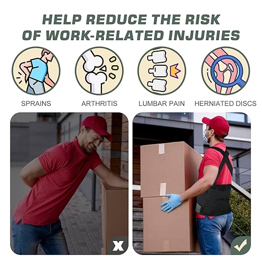 Back Brace for Men Lower Back Brace for Work Support Brace with Removable Shoulder Straps for Lower Back Pain Women Back Support Black XL