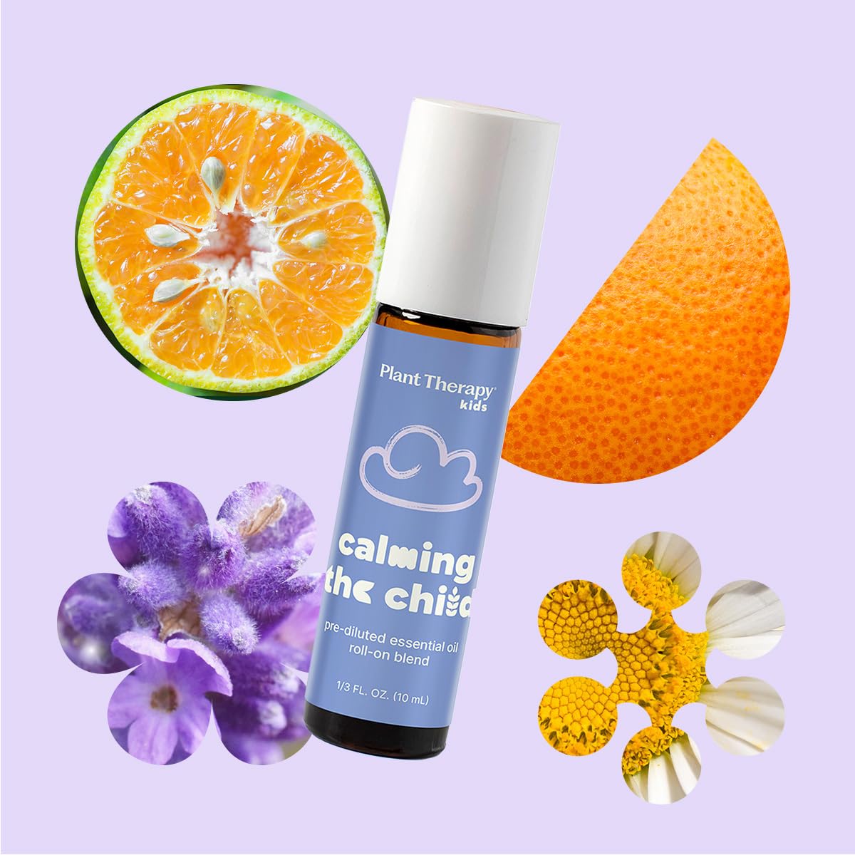 Plant Therapy KidSafe Calming The Child Essential Oil Blend 10 mL (1/3 oz) Relaxation and Soothing Blend, Tangerine, Lavender, & Roman Chamomile Essential Oils, Pure, KidSafe Pre-Diluted Roll-On