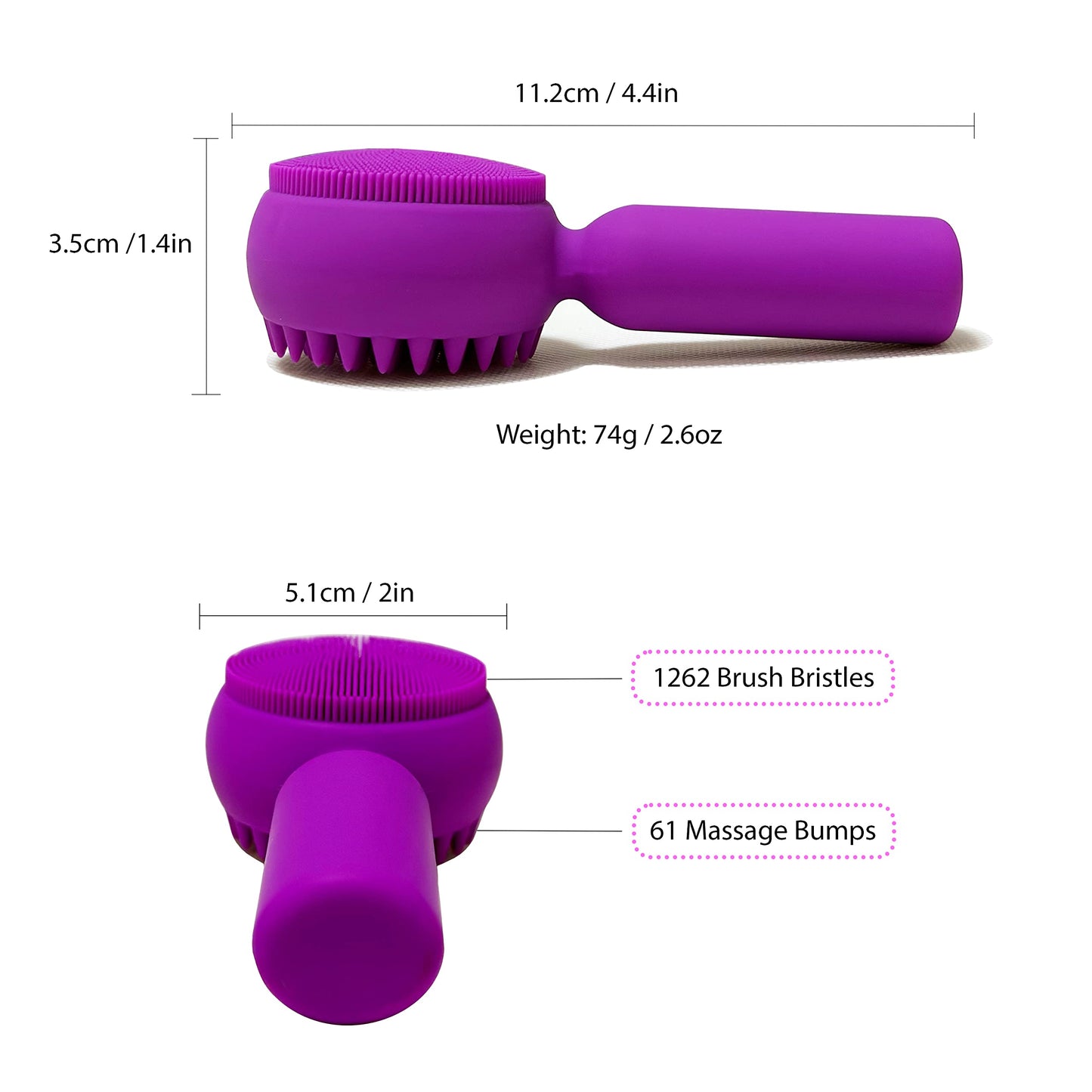 2 PC Silicone Facial Cleansing Brush 2 in 1 Facial Scrubber Manual Exfoliating Facial Brush Face Cleanser Face Exfoliator Ultrafine Bristles for Sensitive Skin Easy to Clean Lather Well(Black&Purple)