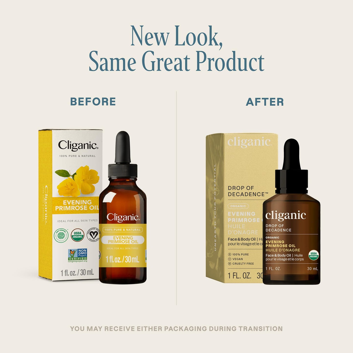 Cliganic Organic Evening Primrose Oil, 100% Pure (1oz) - For Hair & Face | Natural Cold Pressed Unrefined (Packaging May Vary)