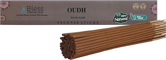 Bless-Oudh 100%-Natural-Handmade-Hand-Dipped-Incense-Sticks Organic-Chemicals-Charcoal-Free Purification-Relaxation-Positivity-Yoga-Meditation Best-Woods-Scent (25 Sticks (1.4 OZ))