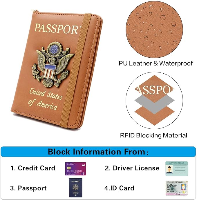 Cnycmy Passport Holder with Airtag slot,Passport-Wallet-Holder for Women,for Family, Rfid Passport Book Card Slot Waterproof, passport holder for travel (brown1)