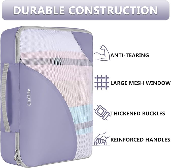 8 Set Packing Cubes for Travel, Gifts for Women Mom,Anti-Tearing Suitcase Organizer for Luggage with Shoe & Hanging Toiletry Bag,OlarHike Vacation Essentials & Accessories for Cruise Ship, Purple Gray