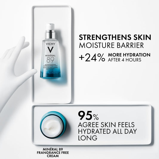 Vichy Fragrance Free Hydration Power Duo, Skin Care Set with Mineral 89 Booster Serum & Mineral 89 Fragrance Free Cream, Moisutrizing Face Cream & Hyaluronic Acid Serum