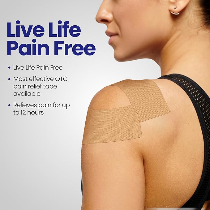 4% Lidocaine Maximum Strength Pain Relief Kinesiology Tape - Relieves Back, Joints and Muscle Pains - Superior Sticking, Aluminum-Free Water Resistant, and USA Made - 2" x 10" Strips (20 Pcs)