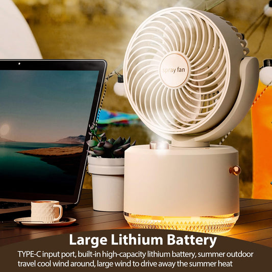 Portable Table Fans, 3 Speeds Air Circulator Fan Low Noise Quiet Desk Fan with Humidifier, Strong Airflow 90°Rotate Cooling Fan with 6 Color Light for Home Bedroom Office (White)