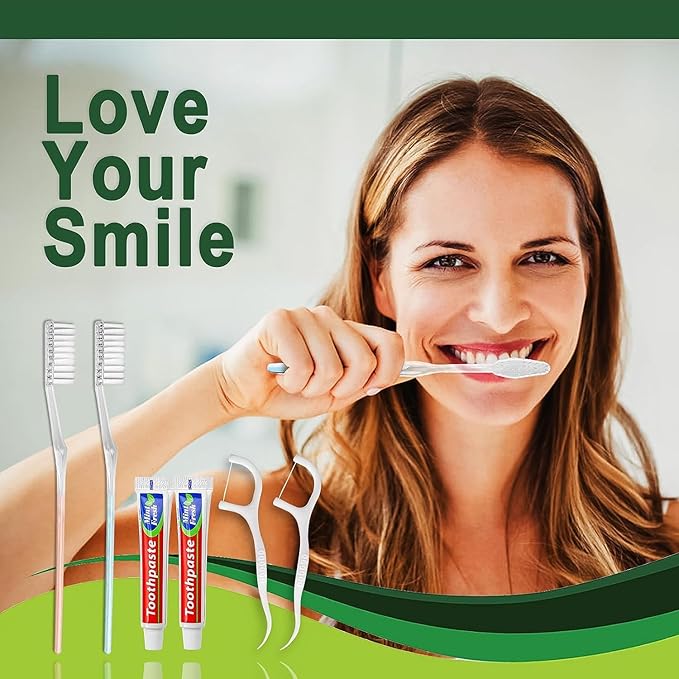 50pcs Disposable Toothbrushes with Toothpaste Floss Individually Wrapped, 2 Color Disposable Toothbrush, 10g Toothpaste, Dental Floss Pick, Bulk Toothbrush Kit for Homeless,Airbnb,Hotel