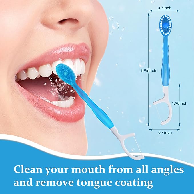 10pcs 5 in 1 Disposable Mini Toothbrush with Toothpaste + Floss + Pick + Tongue Scraper | Travel Size | Individually Wrapped | Soft | Mint | Travel Set | Oral Care (1)