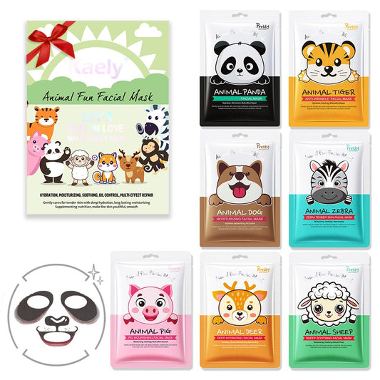 Kaely 7 Pack Kids Face Mask Spa, Animal Face Masks for Kids Teens Women Skincare, Animal Character Sheet Facial Mask for All Skin Types, Girls Night Party Skin Care Set, Birthday Christmas Gifts, 01B