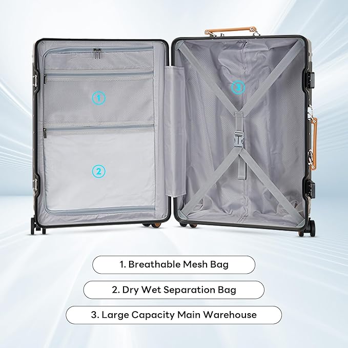 20 Inch Carry On Luggage Suitcase TSA Locks Approved Hardside Lightweight Suitcase With Cup Holder Carry-On Luggage With USB Port Zipperless Design Airline-Approved 360° 8 Double Spinner Wheels