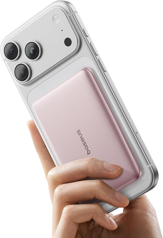 Baseus Picogo Power Bank, 0.3" Ultra Slim 5000mAh MagSafe Portable Charger, Card-Size Magnetic Battery Pack with USB-C Braided Cable, Alloy Wireless Charger for iPhone 17 Pro Max/17 Air/16/15/14/13/12