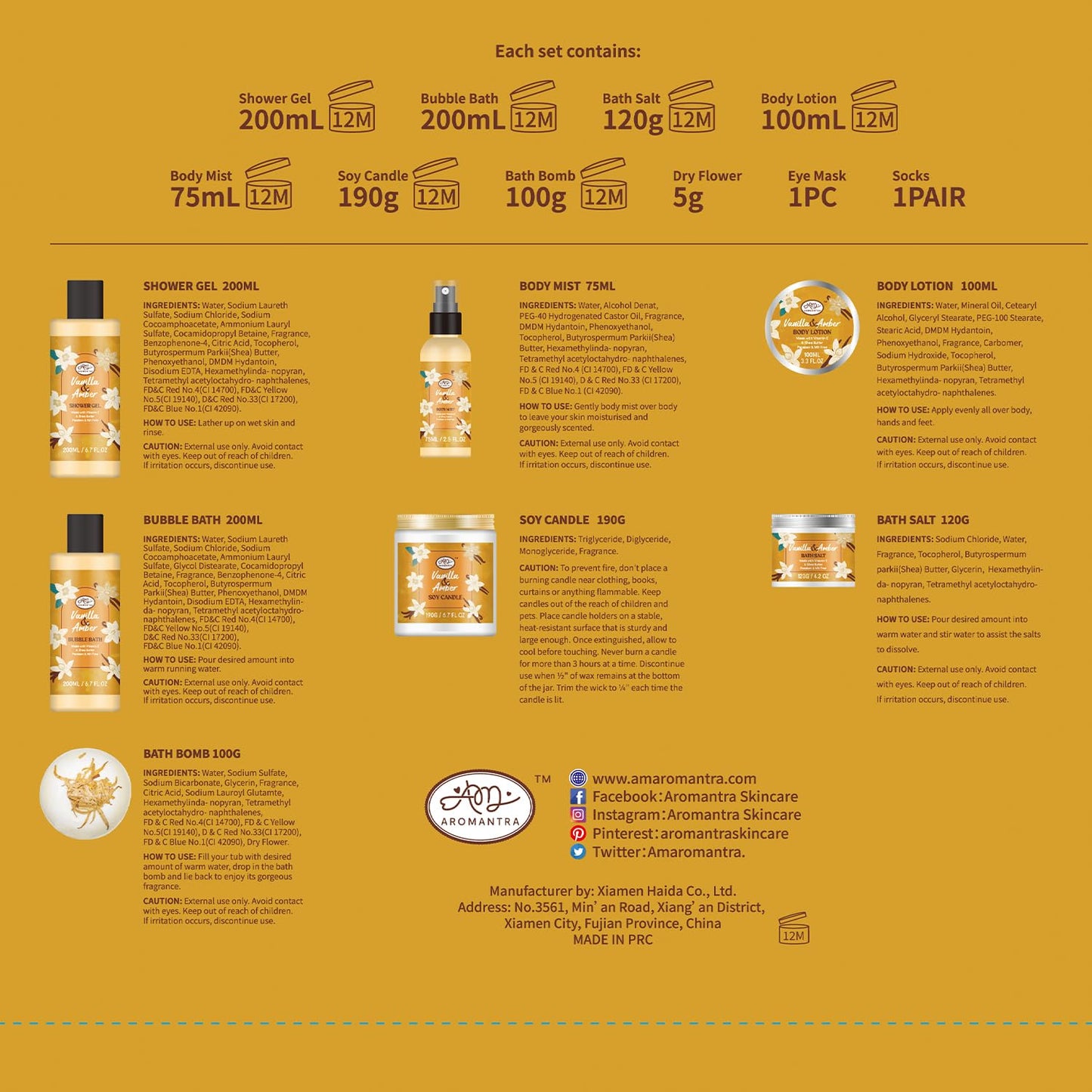 Bath Gift Set for Self Care, 11pcs Luxury Spa Gift Baskets for Women, Home Spa Essential W/ Bubble Bath, Body Lotion, Vanilla Amber Scented Candle, Birthday Gifts for Women, Mothers Day Gifts