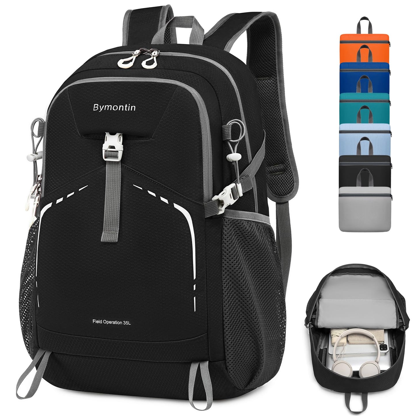 Bymontin 35L Lightweight Packable Backpack – Durable Foldable Daypack for Travel, Hiking, and Gym (Black)