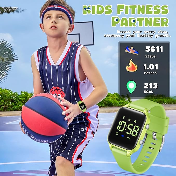 Kids Digital Watches for Boys Girls, Sports Watch with Fitness Tracker, Pedometer, Alarm Clocks, Stopwatch, No App Needed Waterproof Kids Watch, Gift for Teens Student Girls Boys Ages 5-14