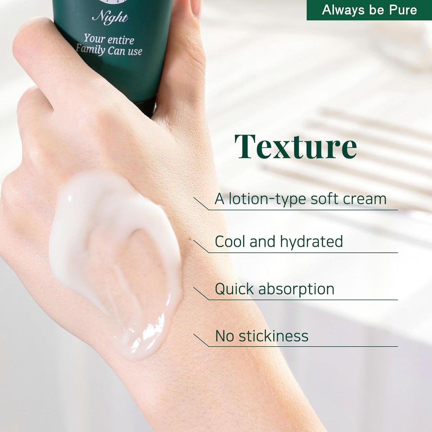 ALWAYS BE PURE Green Tea Sleeping Mask 75ml – Rich Moisture Night Mask, Hypoallergenic, Calms Redness, Deep Hydration for Sensitive Skin, Non-Sticky Korean Skincare